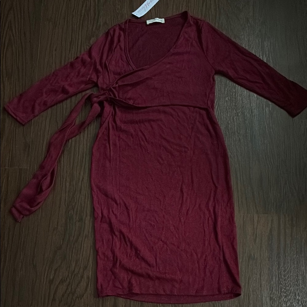 Red Long Sleeve V-Neck Bodycon Dress